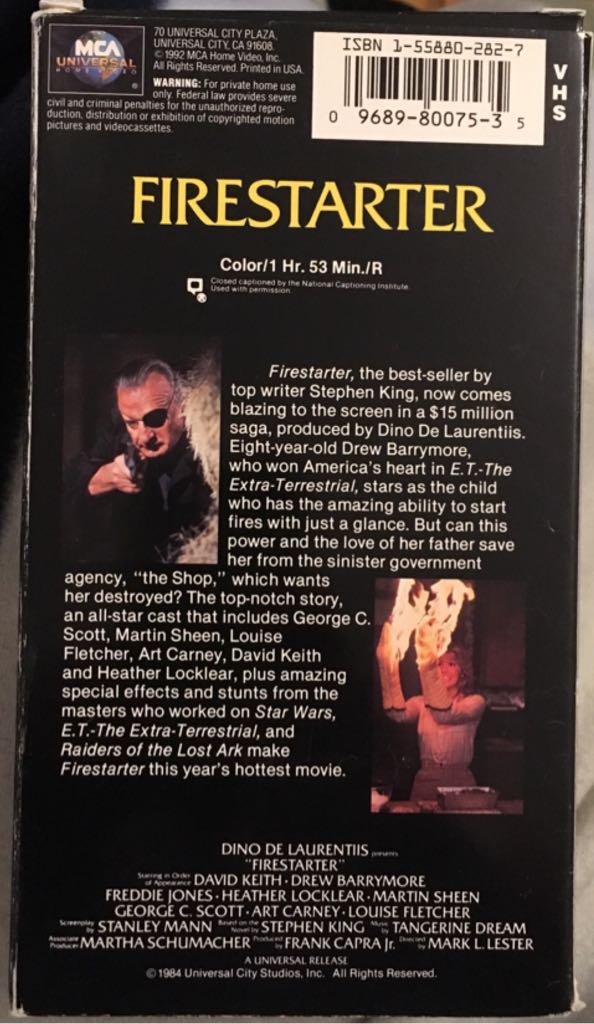 Firestarter VHS movie collectible [Barcode 096898007535] - Main Image 2