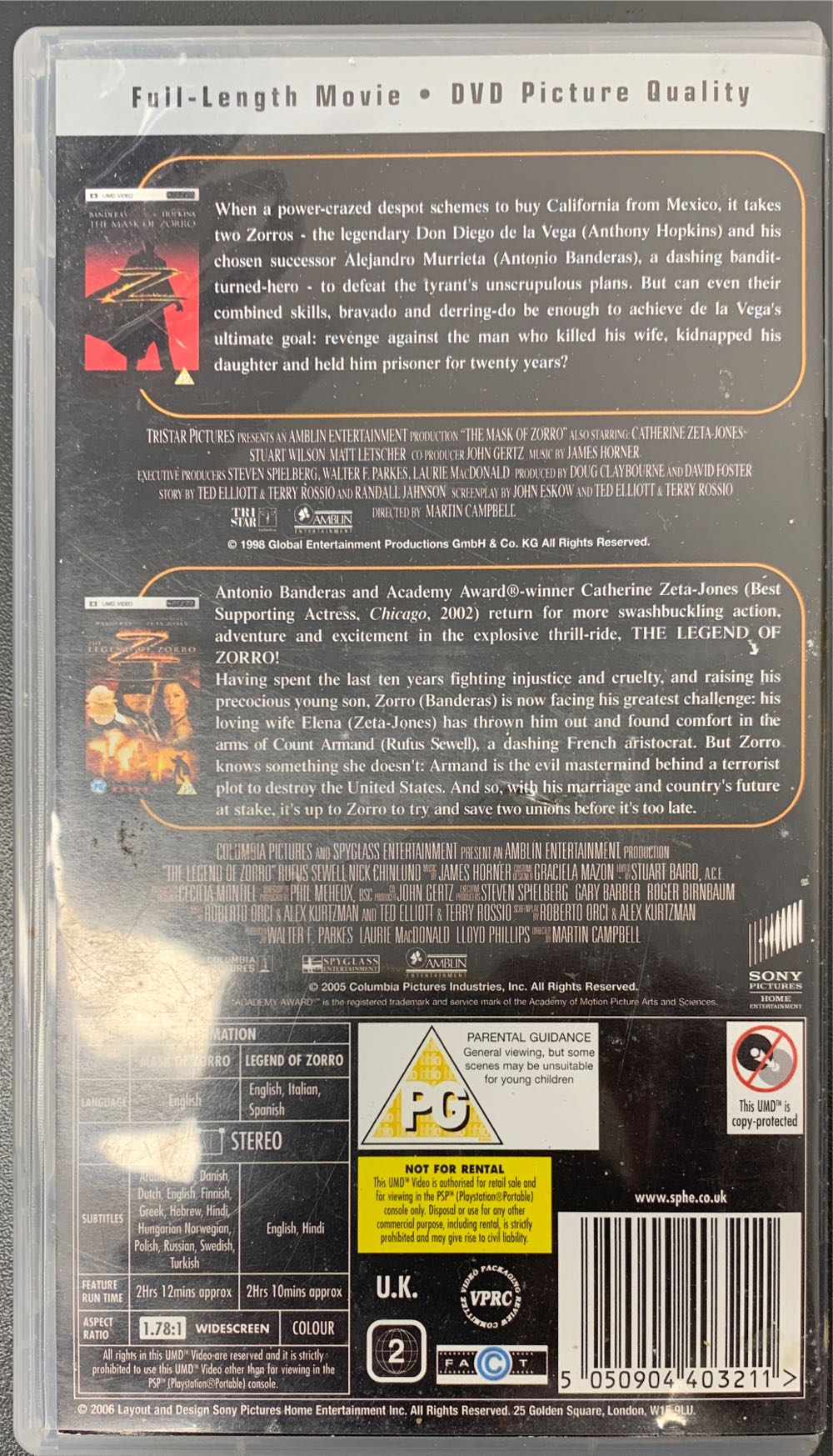 The Mask Of Zorro2  The Legend Of Zorro DVD movie collectible [Barcode 5050904403211] - Main Image 2