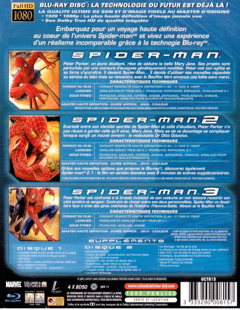 Spiderman La Trilogie Blu-ray movie collectible [Barcode 3333290008157] - Main Image 2