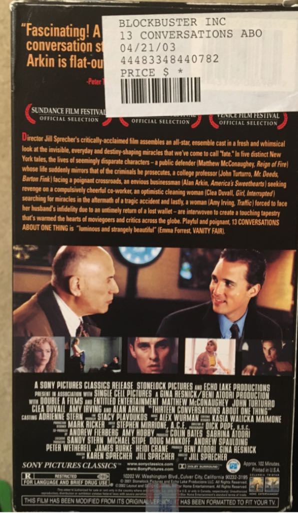13 Conversations About One Thing VHS movie collectible [Barcode 043396086982] - Main Image 2