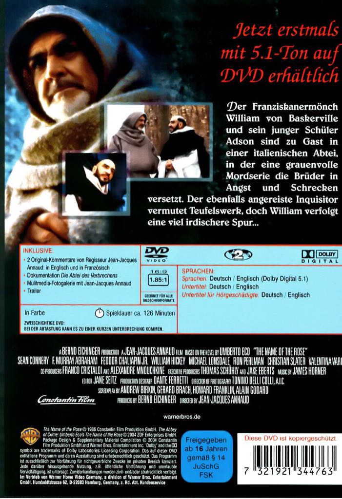 Der Name der Rose DVD movie collectible [Barcode 4006680035253] - Main Image 2