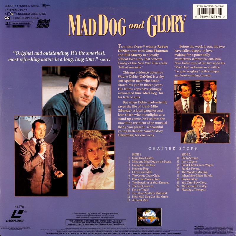 Mad Dog and Glory Laser Disc movie collectible [Barcode 5022626320411] - Main Image 2