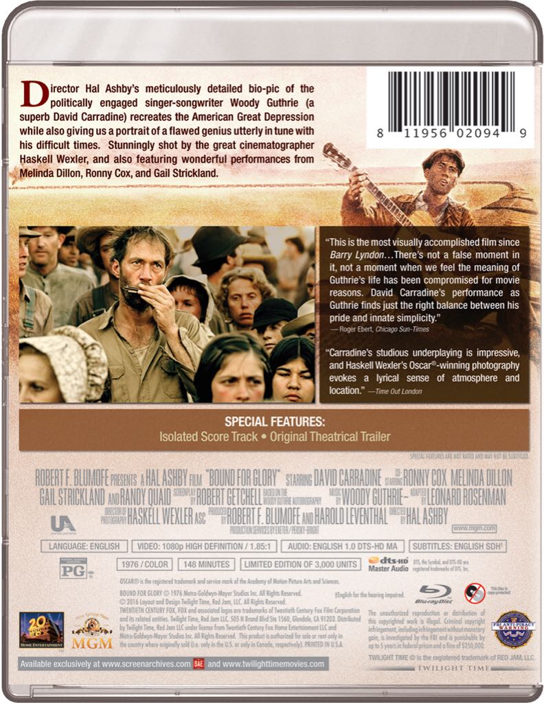 Bound for Glory Blu-ray movie collectible [Barcode 811956020949] - Main Image 2