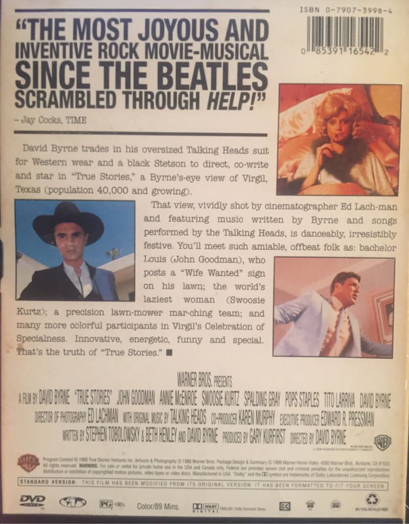 True Stories DVD movie collectible [Barcode 085391165422] - Main Image 2