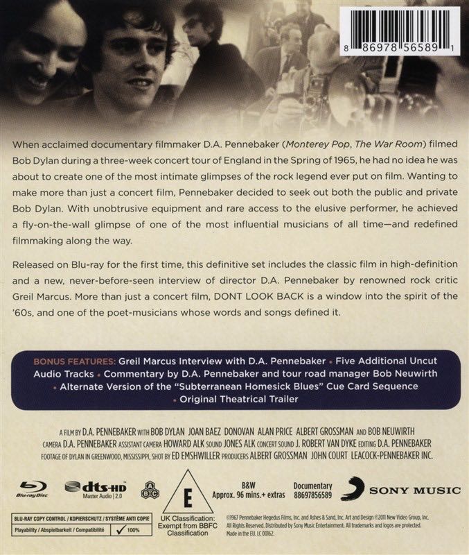 Bob Dylan: Dont Look Back Blu-ray movie collectible [Barcode 886978565891] - Main Image 2