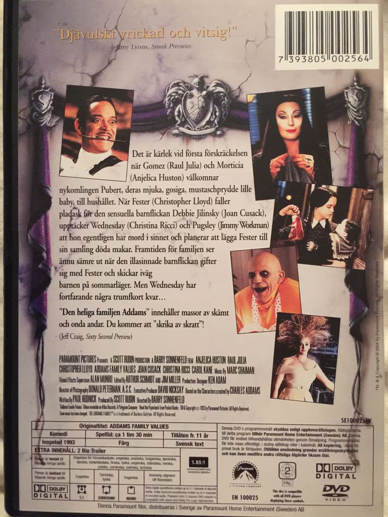 Addams Family Values DVD movie collectible [Barcode 7393805002564] - Main Image 2