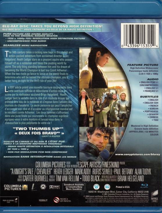 A Knight’s Tale Blu-ray movie collectible [Barcode 043396153554] - Main Image 2