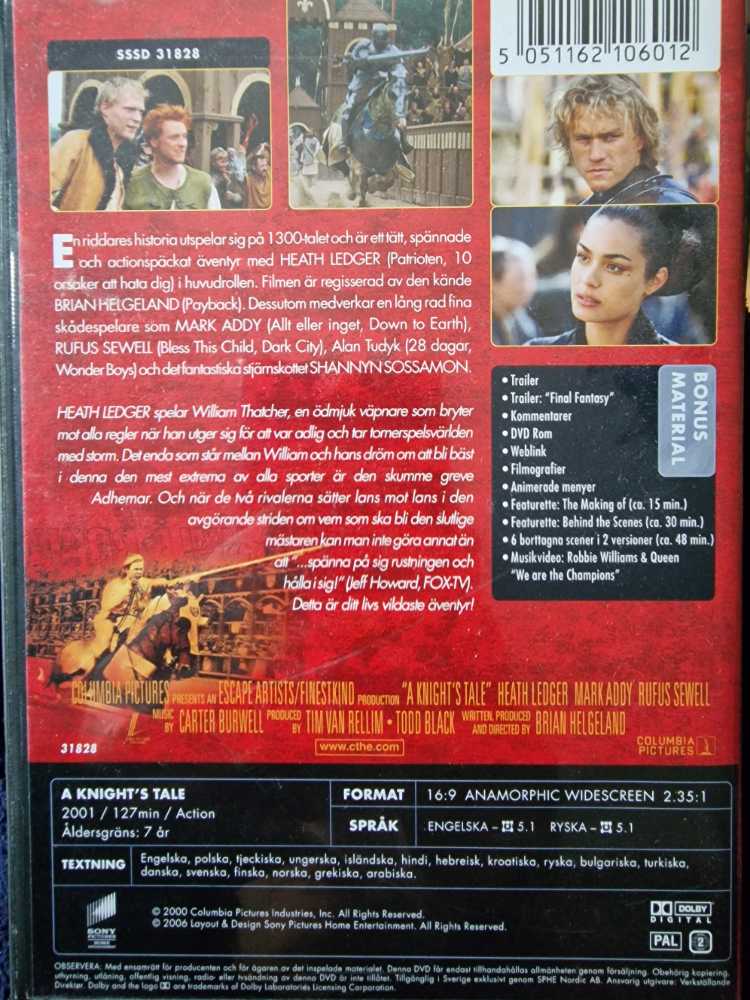 En Riddares Historia DVD movie collectible [Barcode 5051162106012] - Main Image 2