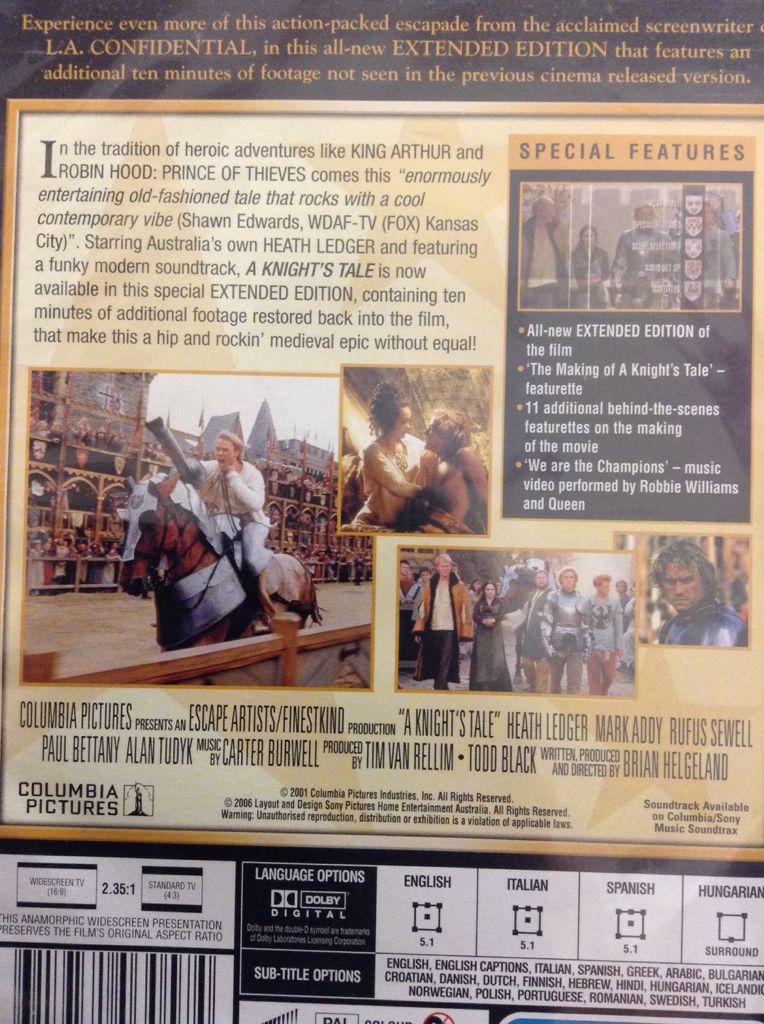 A Knight’s Tale DVD movie collectible [Barcode 9317731030574] - Main Image 2