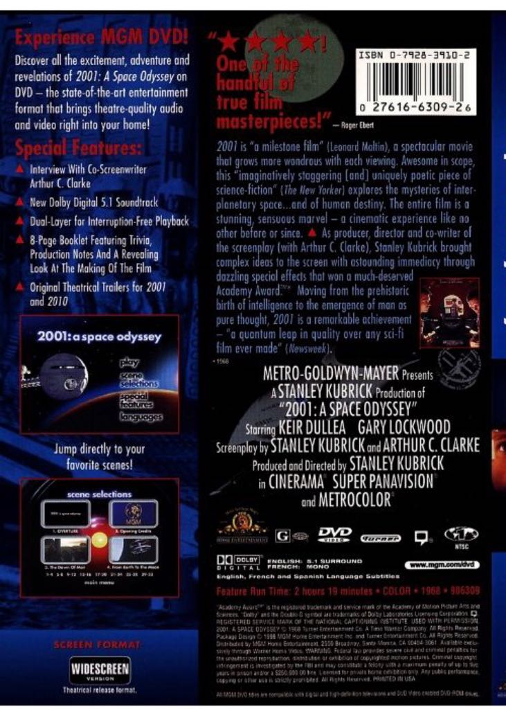 2001: A Space Odyssey DVD-R movie collectible [Barcode 0012569500020] - Main Image 2
