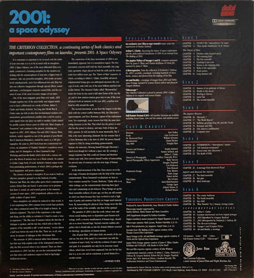 2001: A Space Odyssey: Special Edition: Criterion #60 (1968) Laser Disc movie collectible [Barcode 715515001236] - Main Image 2