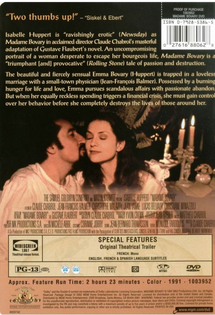 Madame Bovary DVD movie collectible [Barcode 8712806028738] - Main Image 2