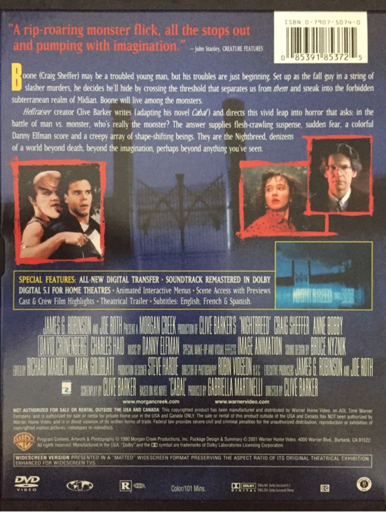 Nightbreed DVD movie collectible [Barcode 085391853725] - Main Image 2