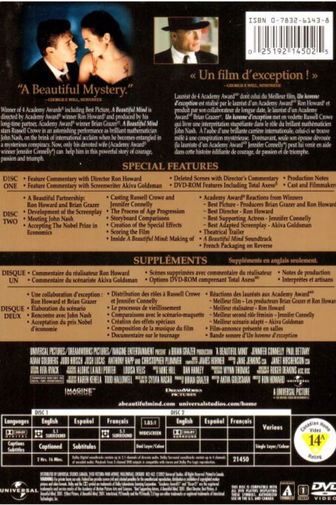 A Beautiful Mind DVD movie collectible [Barcode 0667068833591] - Main Image 2
