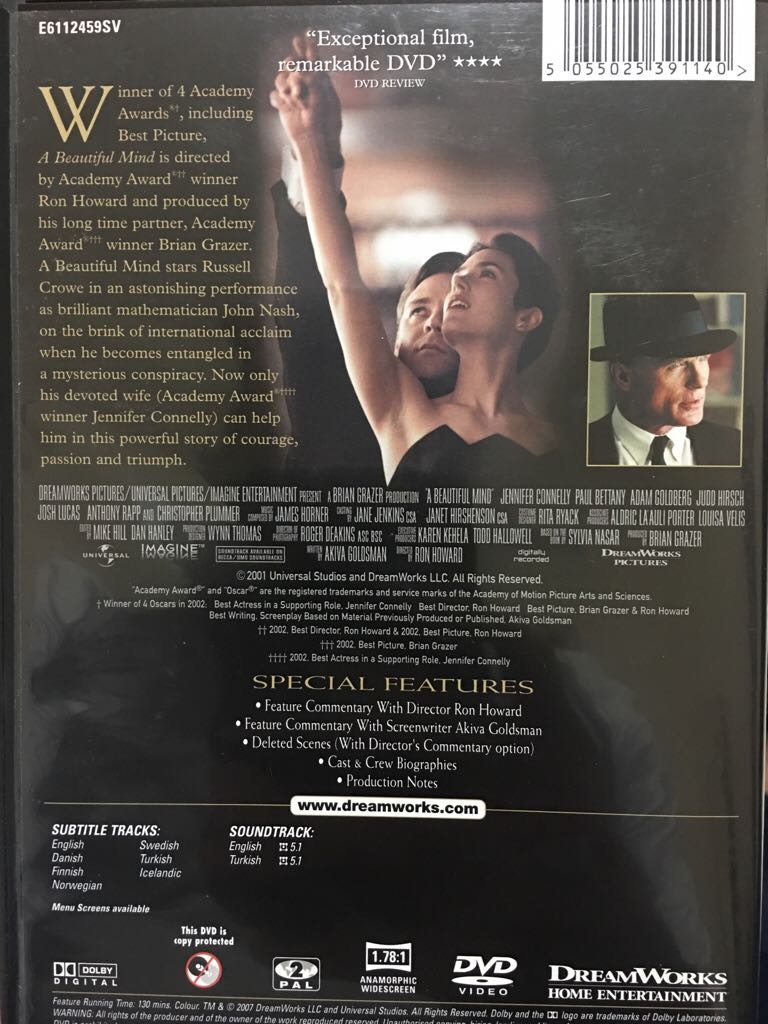A Beautiful Mind DVD movie collectible [Barcode 5055025391140] - Main Image 2