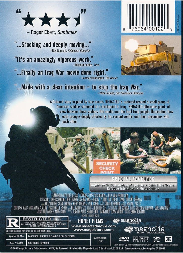 Redacted (2007) DePalma DVD movie collectible [Barcode 773933190925] - Main Image 2