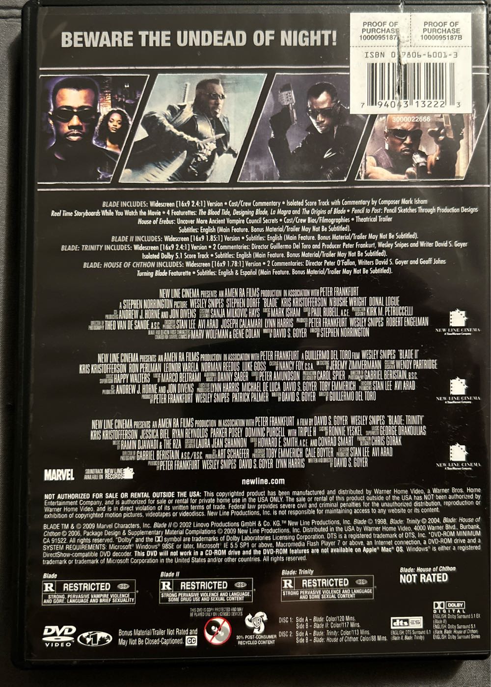 Blade Collection: Blade / Blade 2 / Blade Trinity / Blade House Of Chthon DVD movie collectible [Barcode 9404313222] - Main Image 2