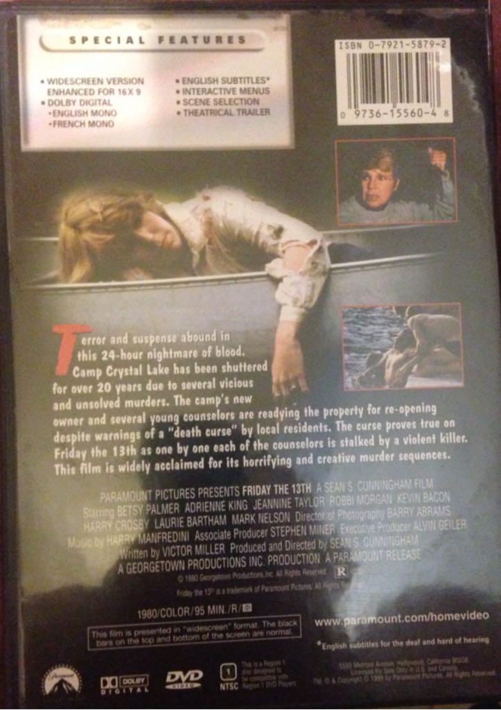 Friday the 13th DVD movie collectible [Barcode 097361556048] - Main Image 2