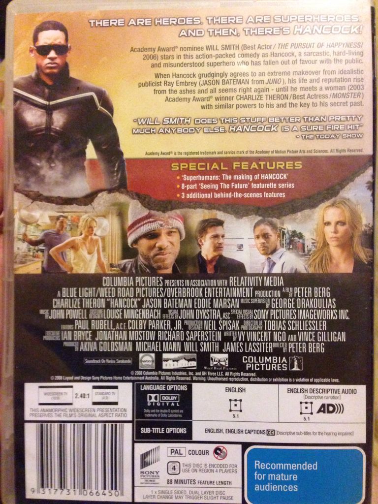 Hancock DVD movie collectible [Barcode 9317731066450] - Main Image 2