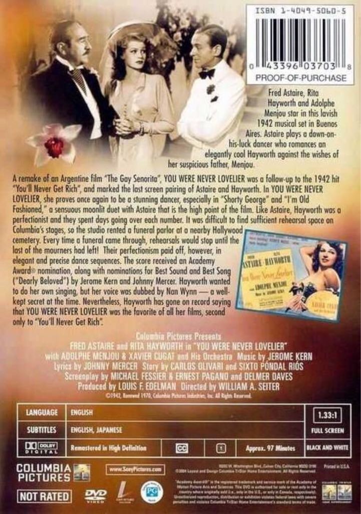 You Were Never Lovelier DVD movie collectible [Barcode 043396037038] - Main Image 2