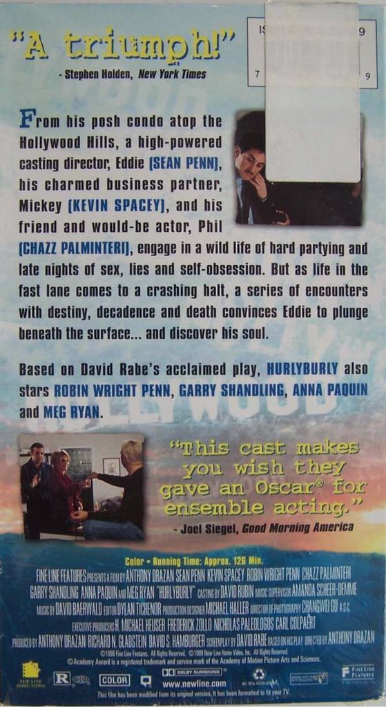 Hurlyburly VHS movie collectible [Barcode 794043474439] - Main Image 2