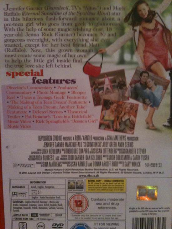 Thirteen Going on 30 DVD movie collectible [Barcode 5050629563030] - Main Image 2