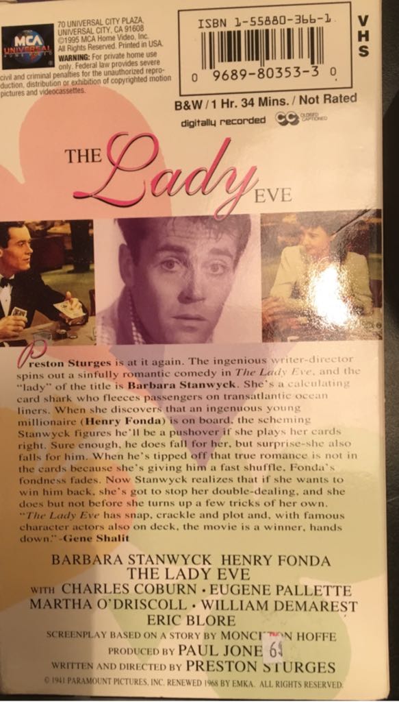 The Lady Eve VHS movie collectible - Main Image 2