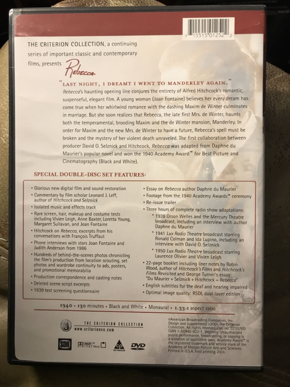 Rebecca DVD movie collectible [Barcode 715515012522] - Main Image 2