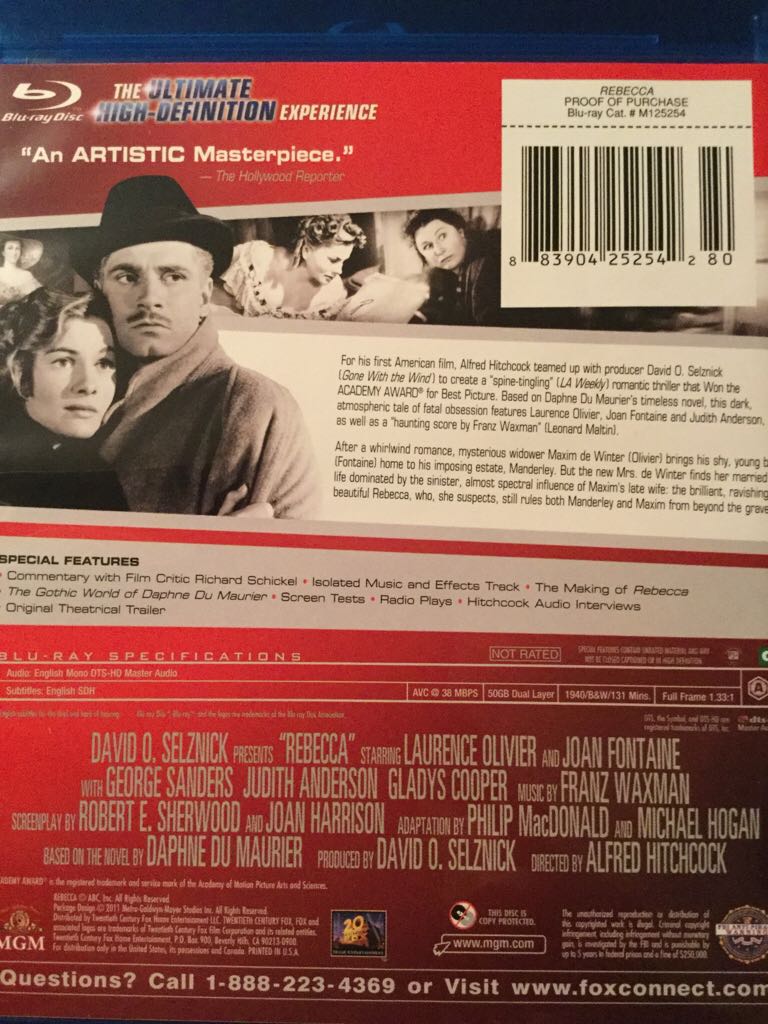 Rebecca Blu-ray movie collectible [Barcode 883904252542] - Main Image 2