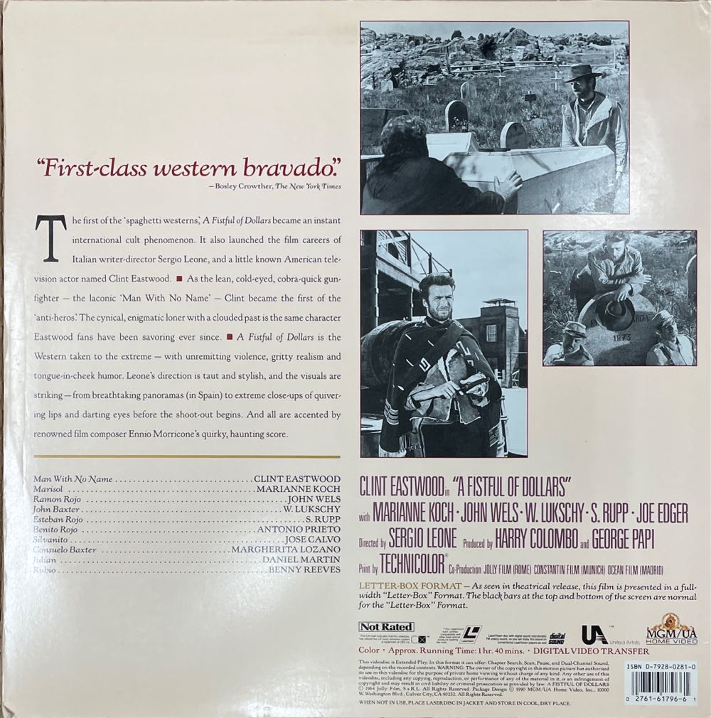 Fistful of Dollars, A Laser Disc movie collectible [Barcode 027616179661] - Main Image 2