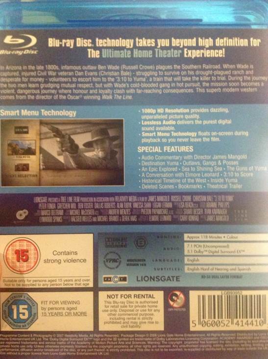 3:10 to Yuma Blu-ray movie collectible [Barcode 5060052414410] - Main Image 2
