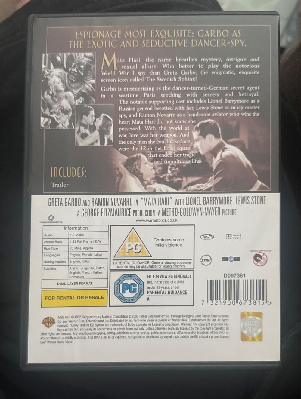 Mata Hari: Bw/1931 DVD movie collectible [Barcode 7321900673815] - Main Image 2