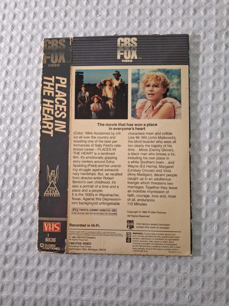 Places in the Heart VHS movie collectible [Barcode 043396039988] - Main Image 2