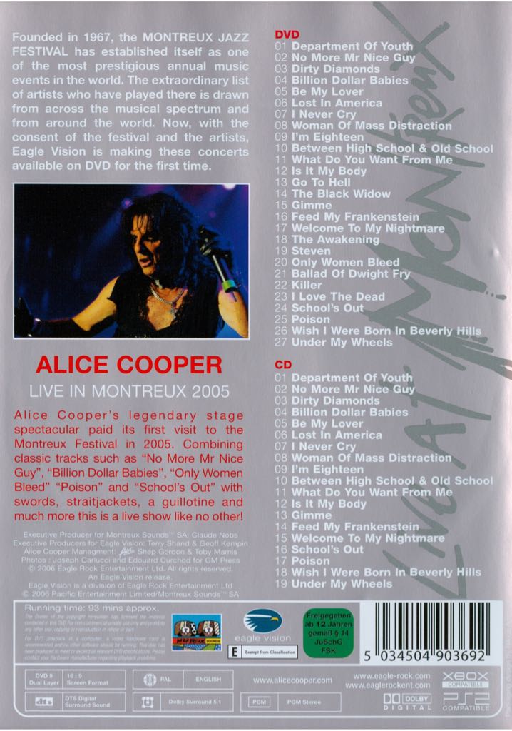 Alice Cooper: Live at Montreux 2005 DVD movie collectible [Barcode 5034504903692] - Main Image 2