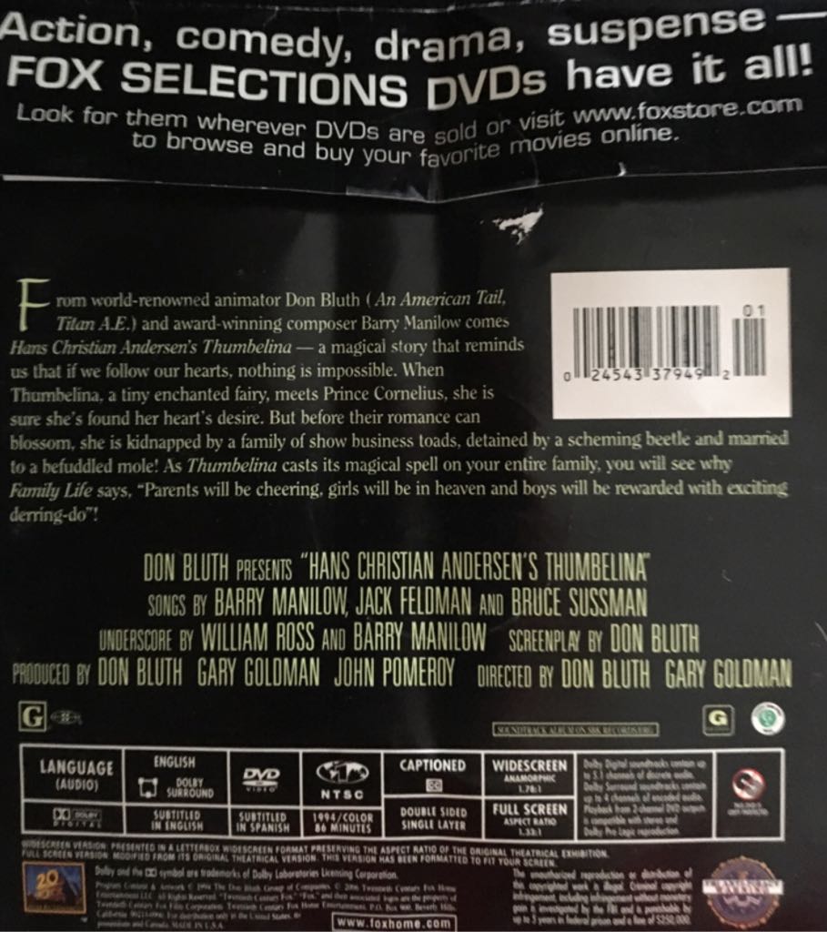 Thumbelina DVD movie collectible [Barcode 024543379492] - Main Image 2