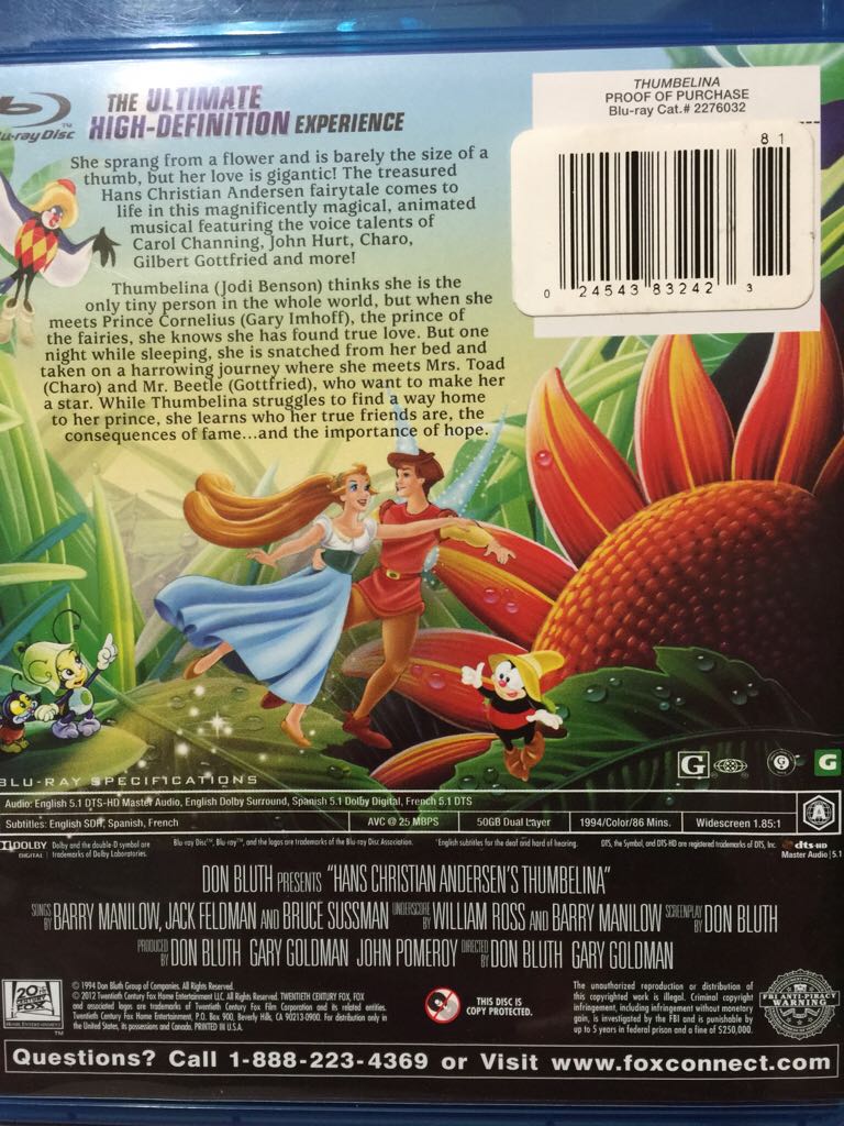 Thumbelina Blu-ray movie collectible [Barcode 024543832423] - Main Image 2