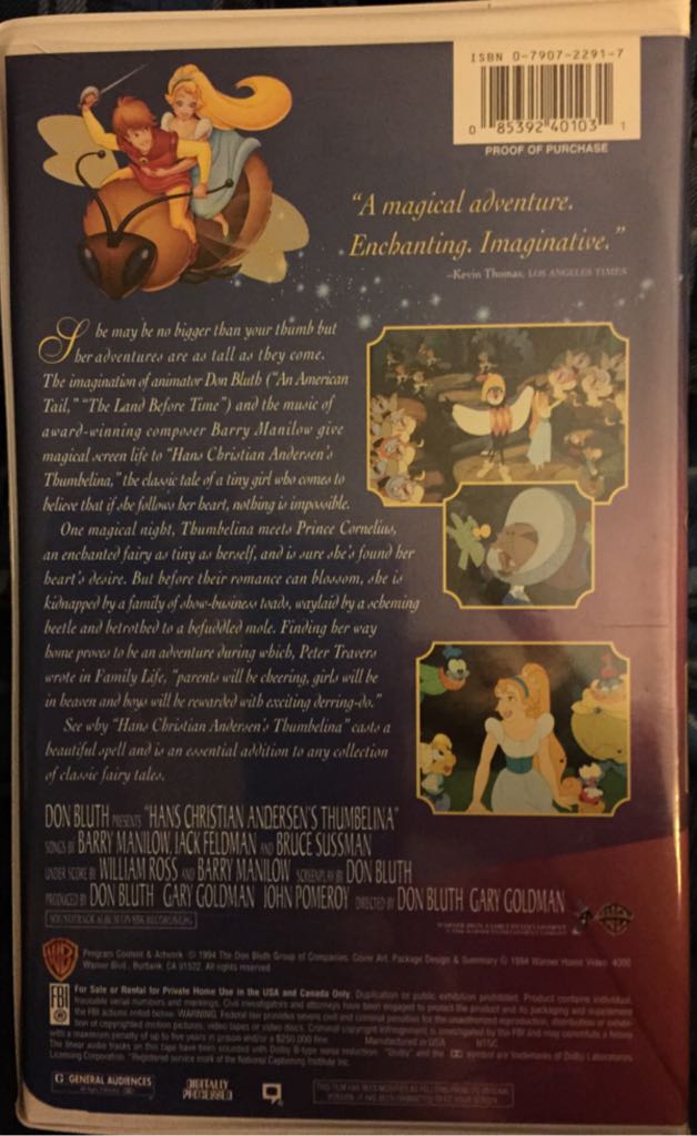Thumbelina VHS movie collectible [Barcode 085392401031] - Main Image 2