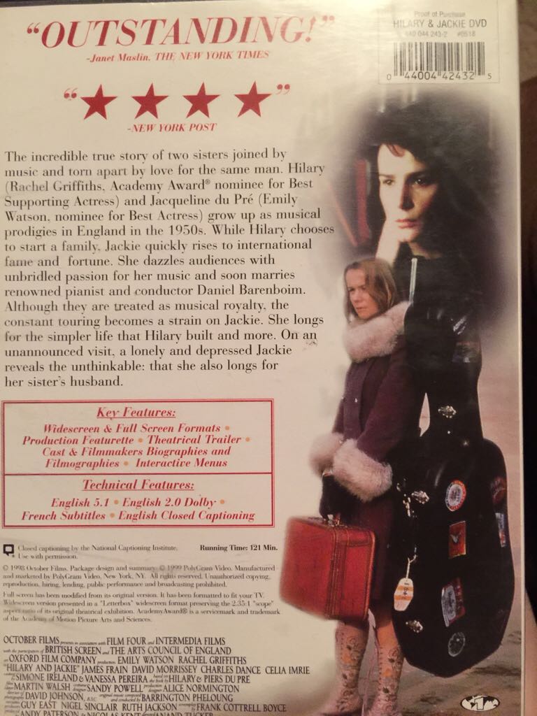 Hilary And Jackie DVD movie collectible [Barcode 044004424325] - Main Image 2