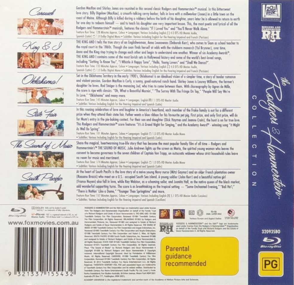 Rodgers And Hammerstein Box Set The Sound Of Music - The King And I - Carousel - State Fair - South Pacific - Oklahoma! DVD movie collectible [Barcode 5039036010283] - Main Image 4