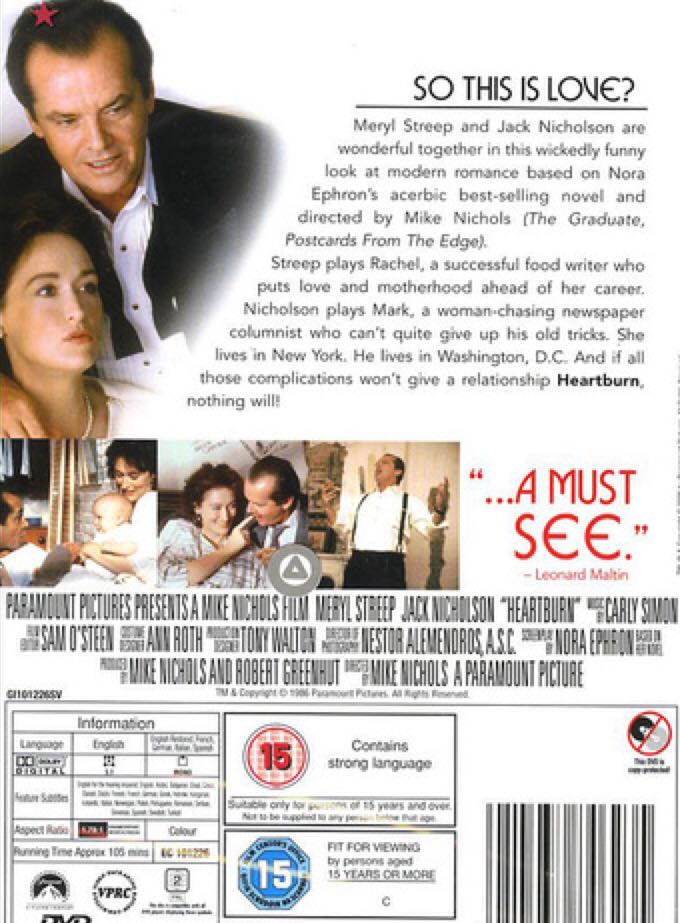Heartburn DVD movie collectible [Barcode 5014437846235] - Main Image 2