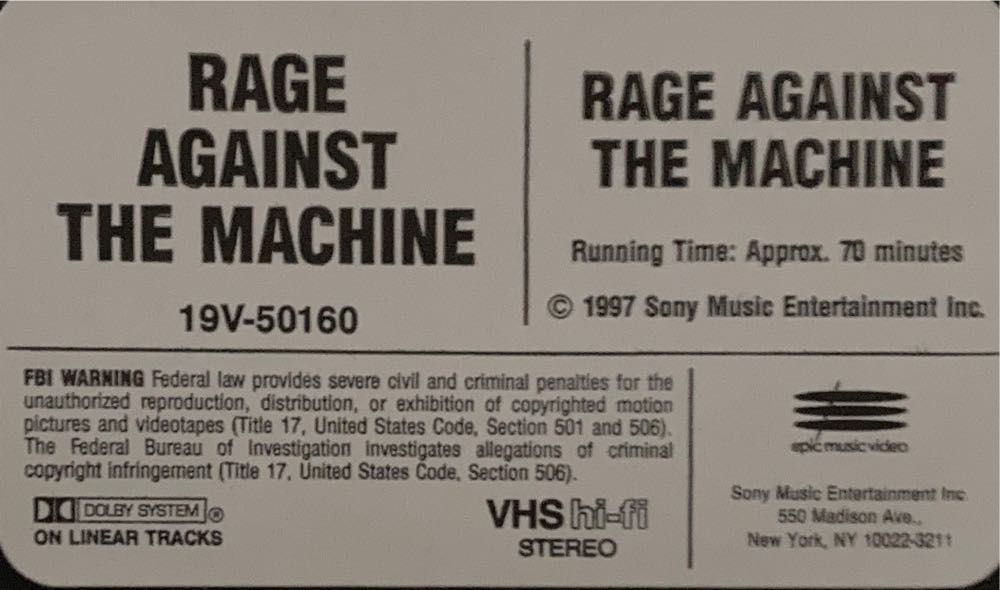 Rage Against the Machine VHS movie collectible [Barcode 074645016030] - Main Image 2
