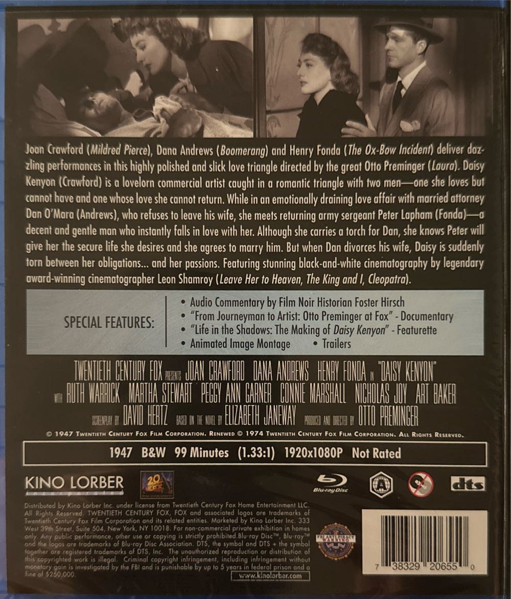 Daisy Kenyon Blu-ray movie collectible [Barcode 738329206550] - Main Image 2