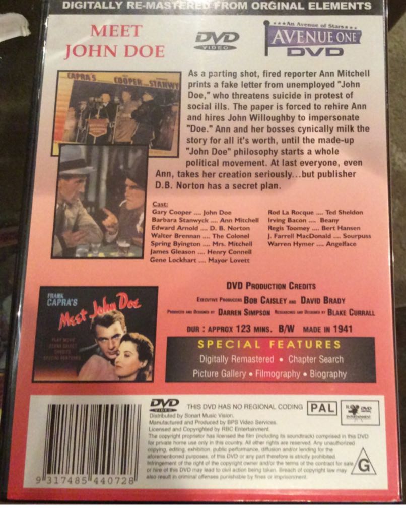 Meet John Doe DVD movie collectible [Barcode 5050159420063] - Main Image 2
