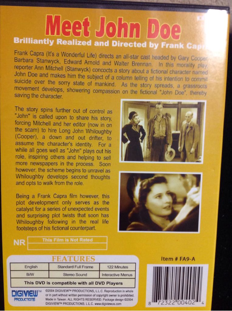 Meet John Doe DVD movie collectible [Barcode 842718012377] - Main Image 2