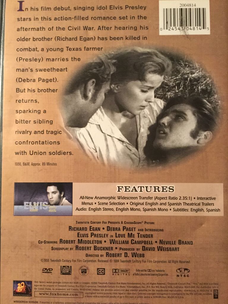 Love Me Tender DVD movie collectible [Barcode 024543048145] - Main Image 2