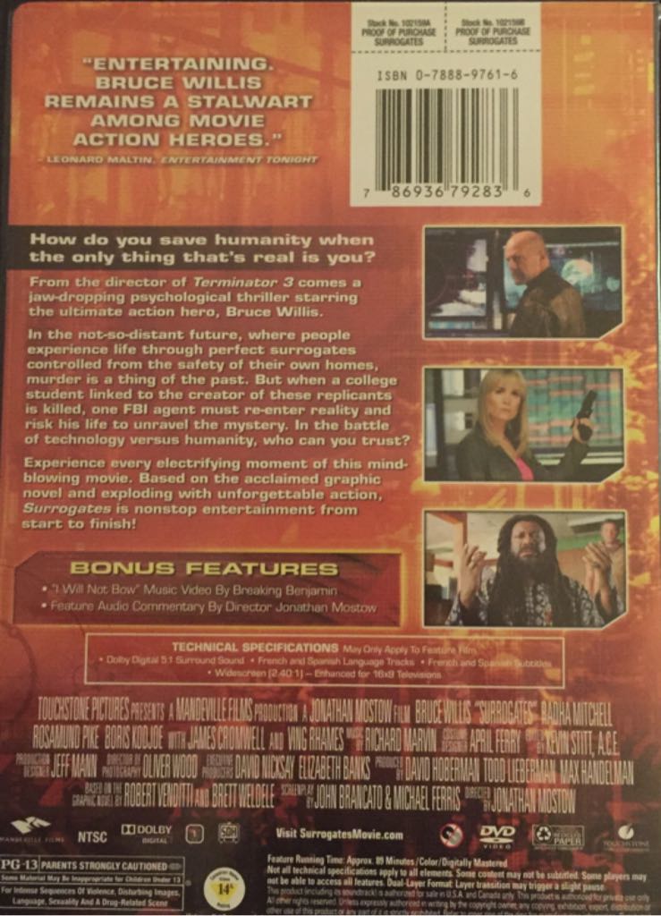 Surrogates DVD movie collectible [Barcode 786936792836] - Main Image 2