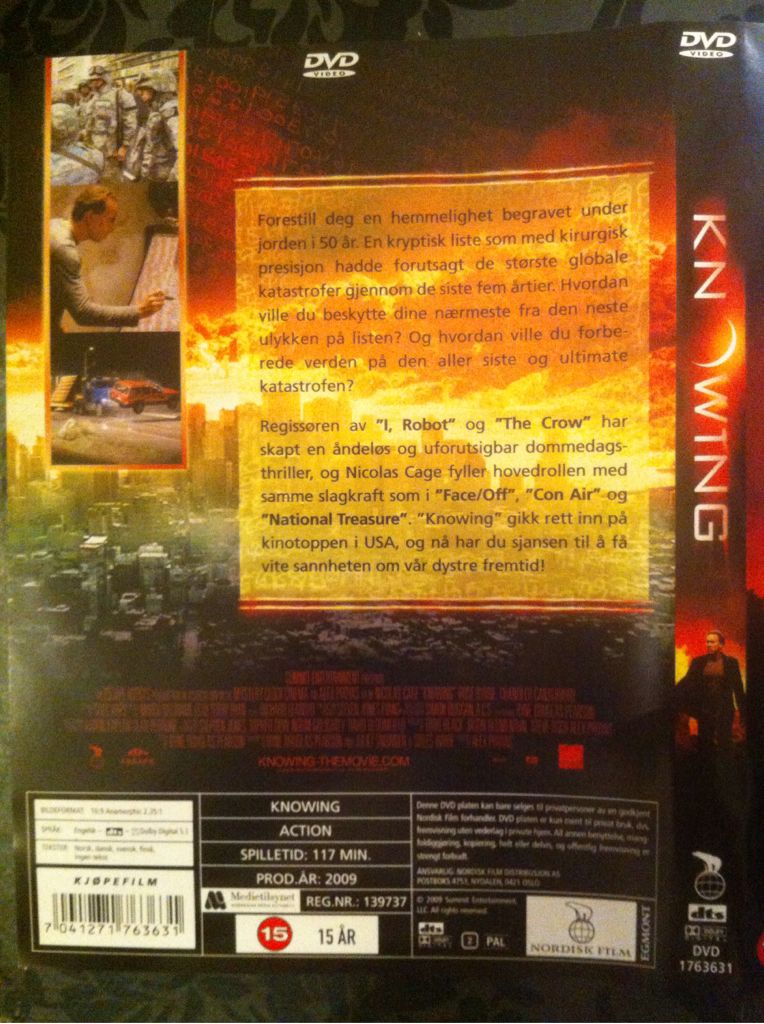 Knowing DVD movie collectible [Barcode 7041271763631] - Main Image 2