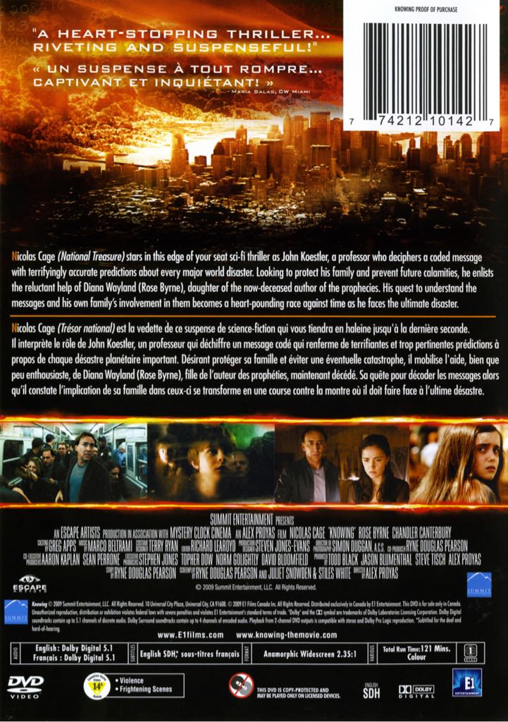 Knowing DVD movie collectible [Barcode 774212101311] - Main Image 2