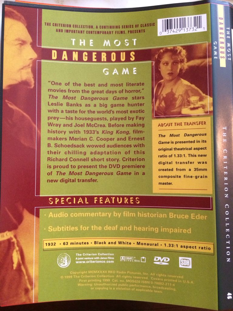 The Most Dangerous Game DVD movie collectible [Barcode 037429137321] - Main Image 2