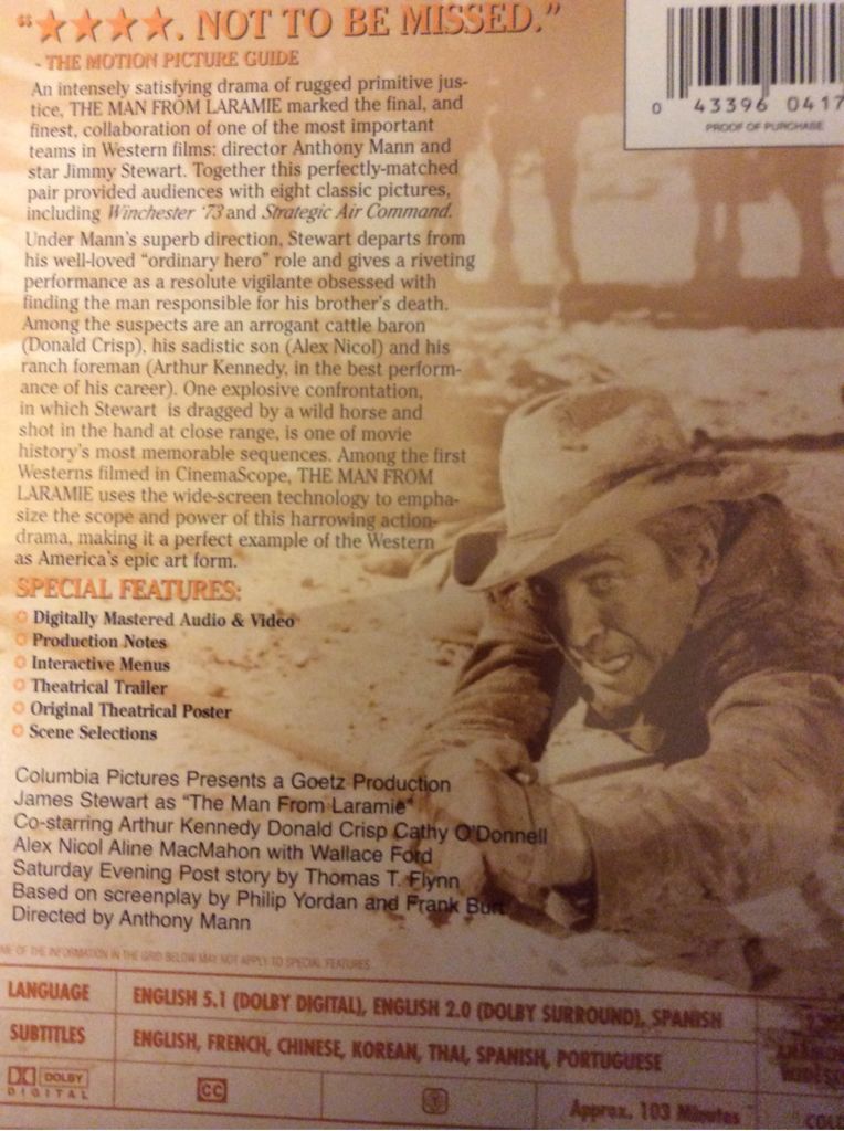 The Man From Laramie DVD movie collectible [Barcode 043396041707] - Main Image 2